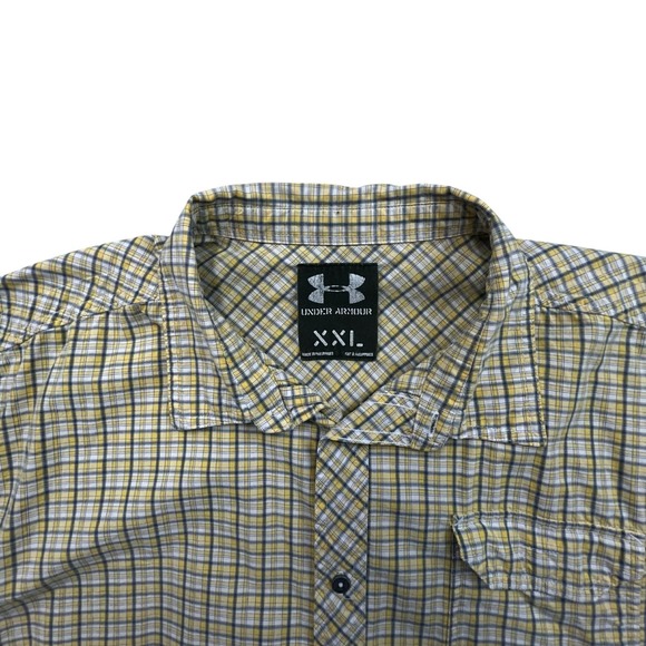 Under Armour Plaid Short Sleeve Button Up Shirt XXL Yellow Green Men's Casual - Picture 5 of 11